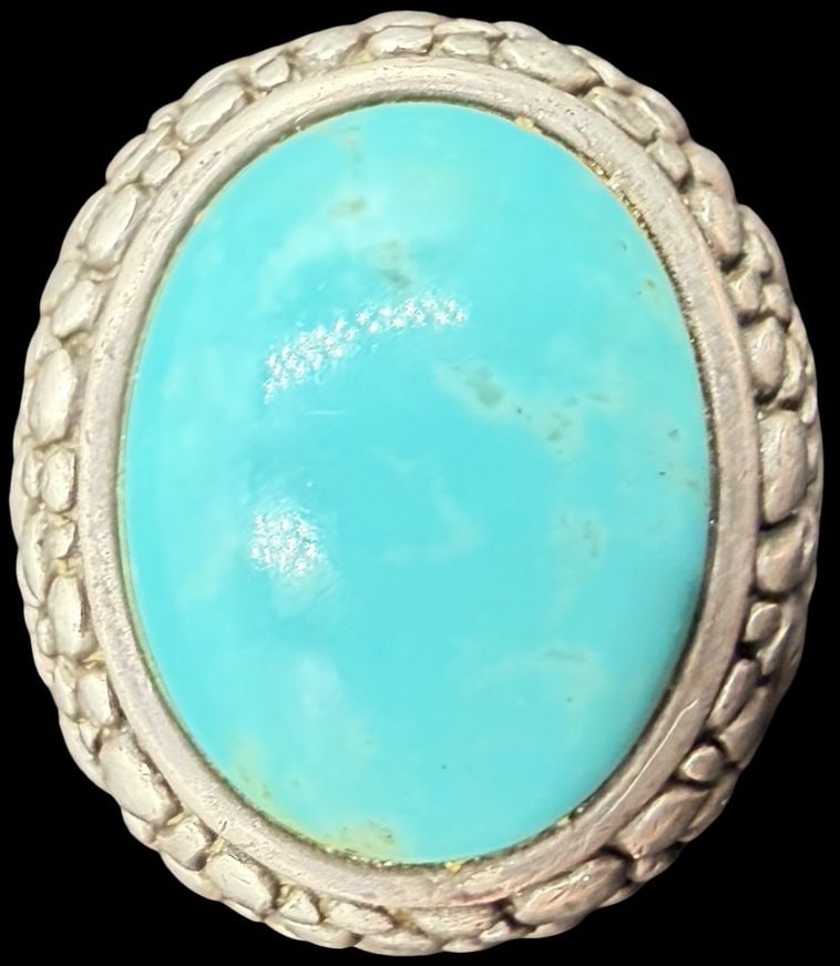 Stunning Vintage Gilt Mid-Century 1960s Native American Sterling Silver & Turquoise Gemstone Ring: Good vintage condition w/ patina and wear according to age and use, see pictures. Measures approx. 3/4" long and 1/2" wide and weighs ca. 13.3 grams. Ring is Size 9. Marked Sterling Silver
