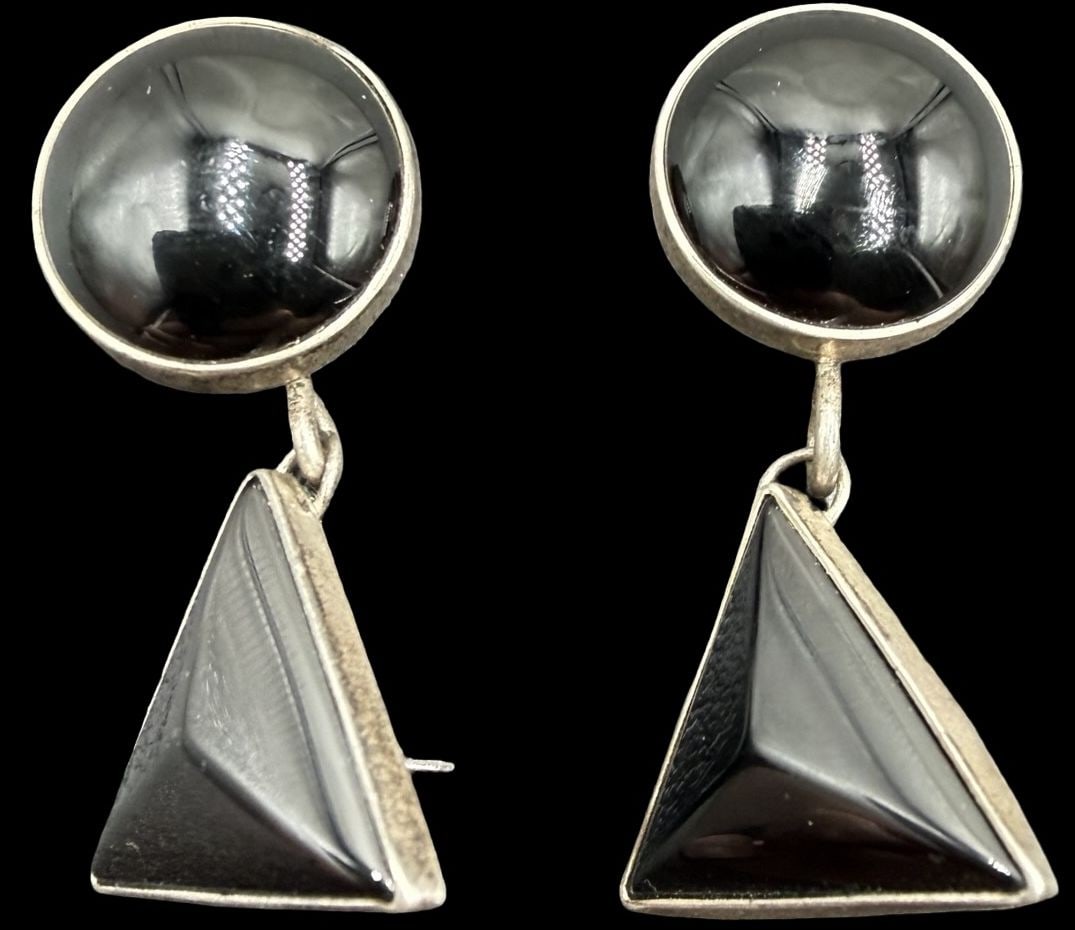 Stunning Vintage Gilt Sterling Silver & Black Onyx Dangle Earrings (1 of 2)