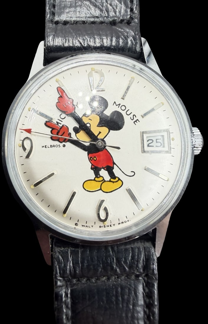 Vintage HELBROS DISNEY Stainless Steel Micky Mouse Dial Watch (1 of 3)