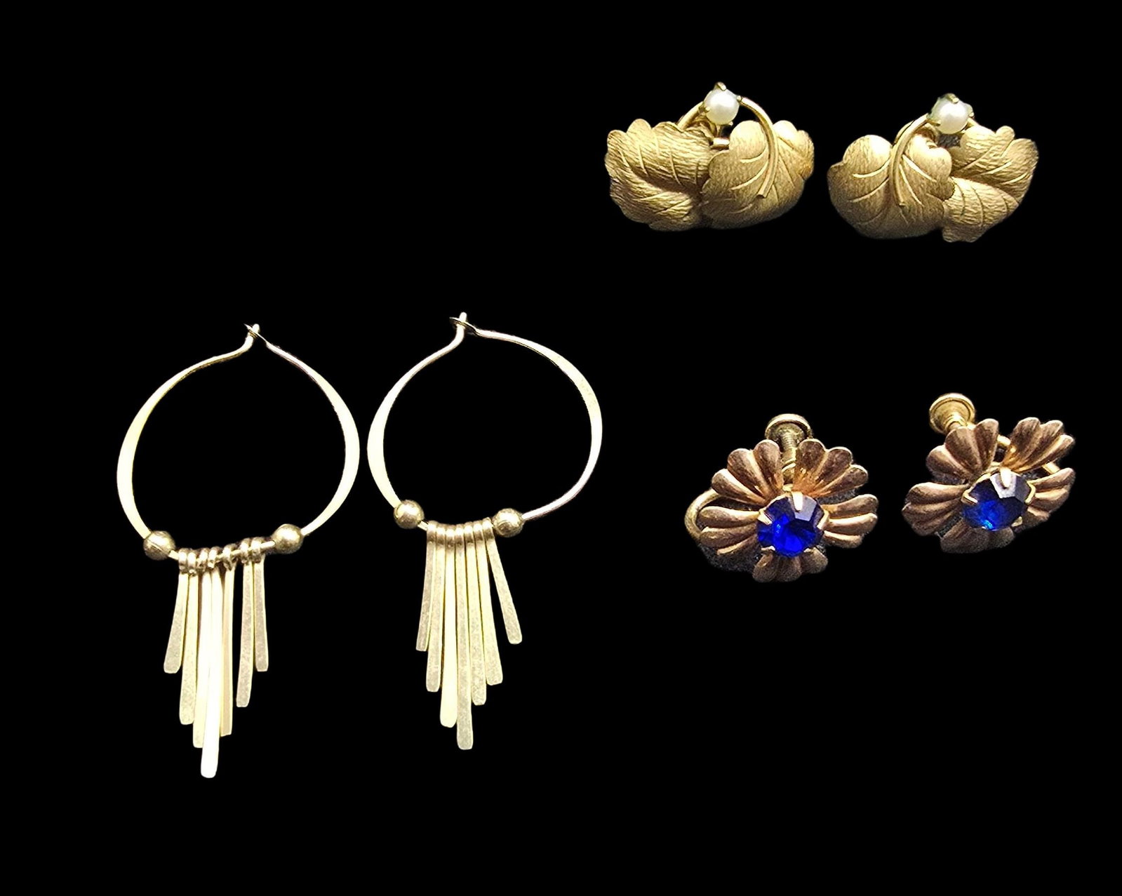 Stunning Set of 3 Ornate Vintage 12K Gold Filled Earrings (1 of 5)