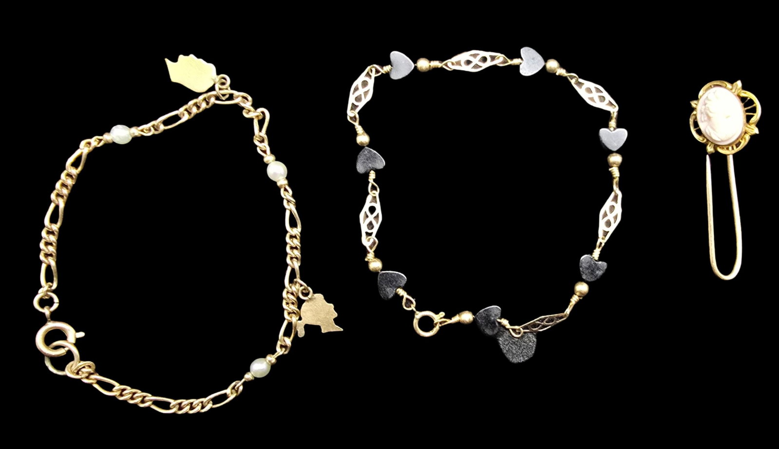 Stunning Lot of 3 Vintage Gold Filled Jewelry Pieces - 2 Bracelets & One Cameo Pin Brooch (1 of 5)