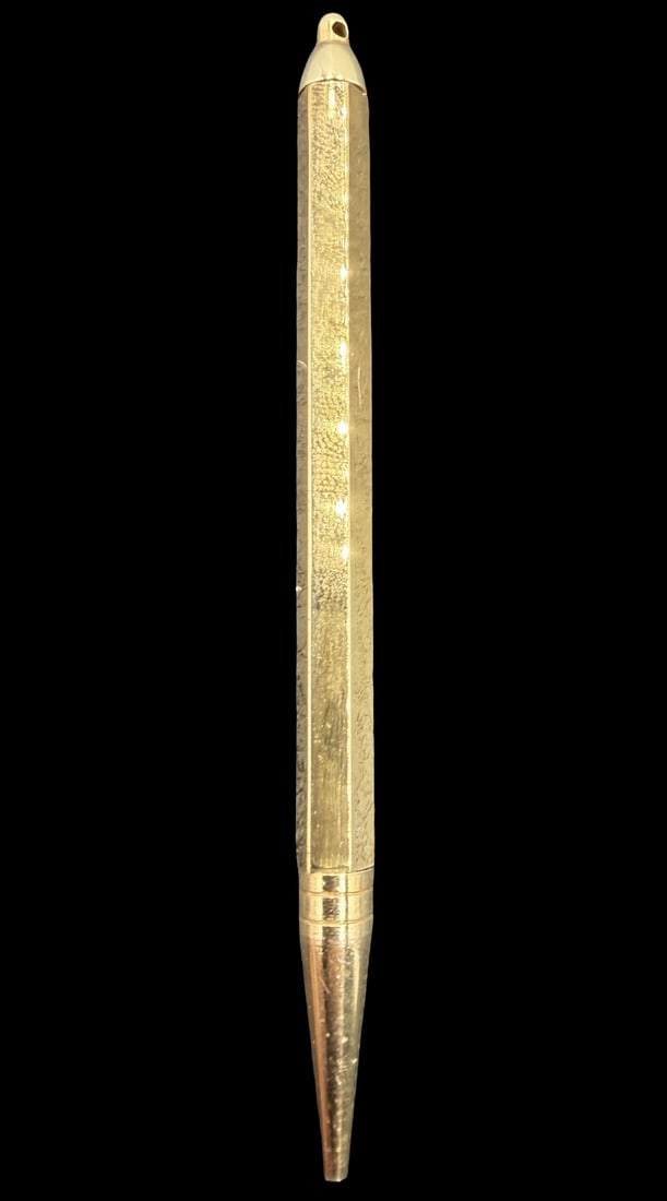 Amazing Vintage Gold-filled Pen: Good vintage condition w/ patina and wear according to age and use, see pictures. Measures approx. 4" long and 1/2" wide and weighs ca. 9 grams. Marked for Gold Filled