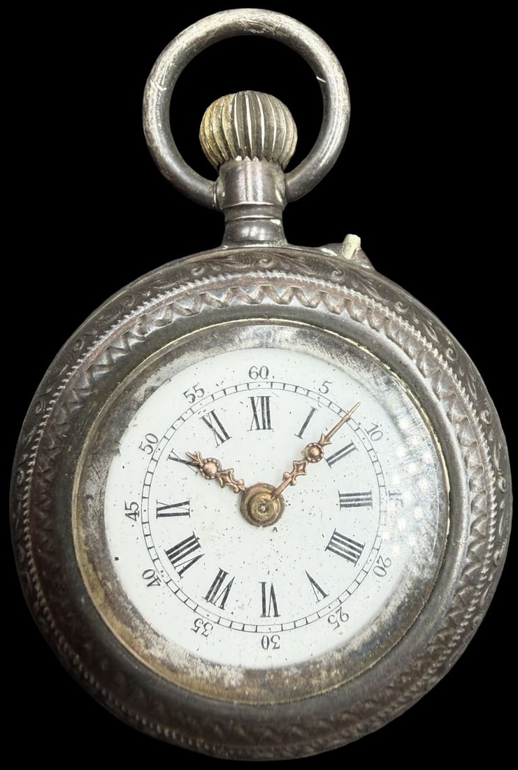 Amazing Ornate Vintage FAIRY Gold Tone & White Dial Pocket Watch: Good vintage condition w/ patina and wear according to age and use, see pictures. Measures approx. 3/4" long and 3/4" wide and weighs ca. 422.7 grams. Marked for FAIRY. Watch isn't working.