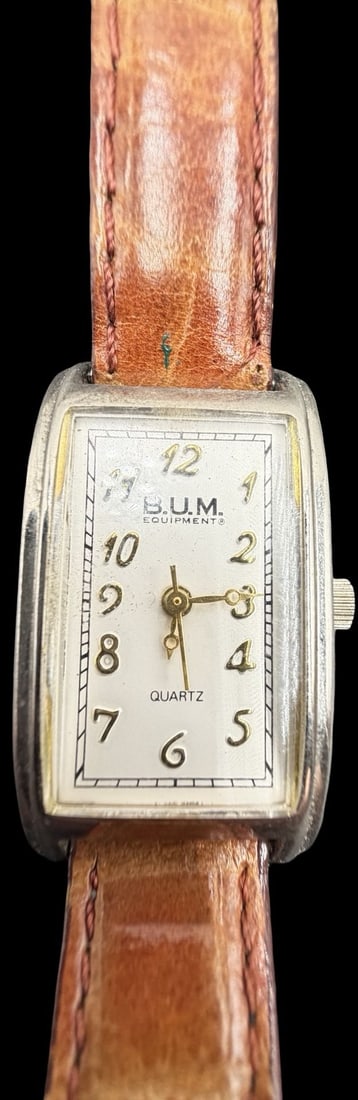 Stylish Vintage B.U.M. EQUIPMENT Stainless Steel Ladies Quartz Watch: Good vintage condition w/ patina and wear according to age and use, see pictures. Measures approx. 1" long and 3/4" wide. Marked for B.U.M. EQUIPMENT. Watch does not work.