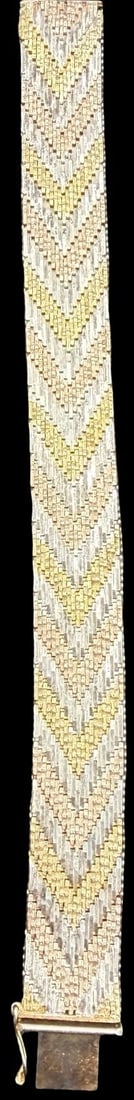 Gorgeous Ornate Vintage Gilt European Sterling Silver Two Tone Braided Bracelet: Good vintage condition w/ patina and wear according to age and use, see pictures. Measures approx. 2 1/2" long and 2 1/2" wide and weighs ca. 45.6 grams. Marked Sterling Silver