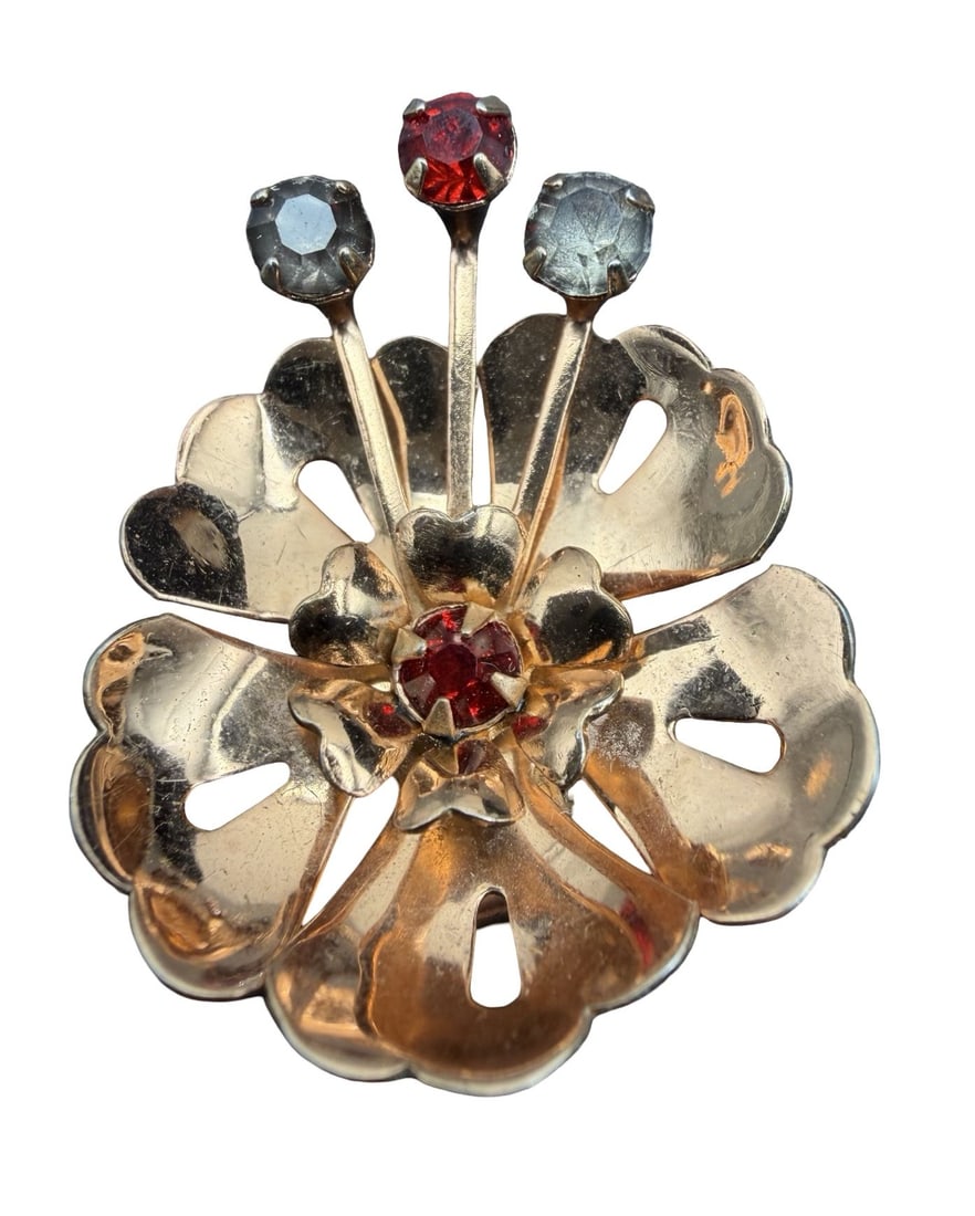 Stunning Ornate Vintage Gold Filled Sterling Silver & Blue & Red Gemstone Pendant: Very good vintage condition with minor patina according to age. Measures approx. 1 1/4" long and 1" wide and weighs ca. 5.7 grams. Marked for Sterling Silver.
