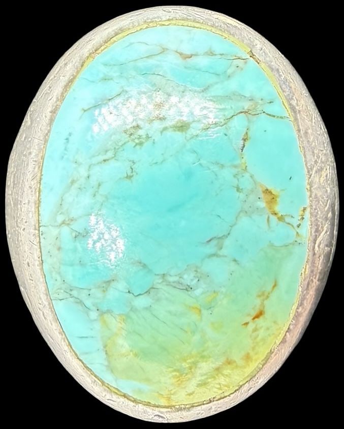 Gorgeous Vintage European Sterling Silver & Turquoise Ring: Good vintage condition w/ patina and wear according to age and use, see pictures. Measures approx. 1" long and 3/4" wide and weighs ca. 15.1 grams. The Ring is Size 7 3/4. Marked Sterling Silver