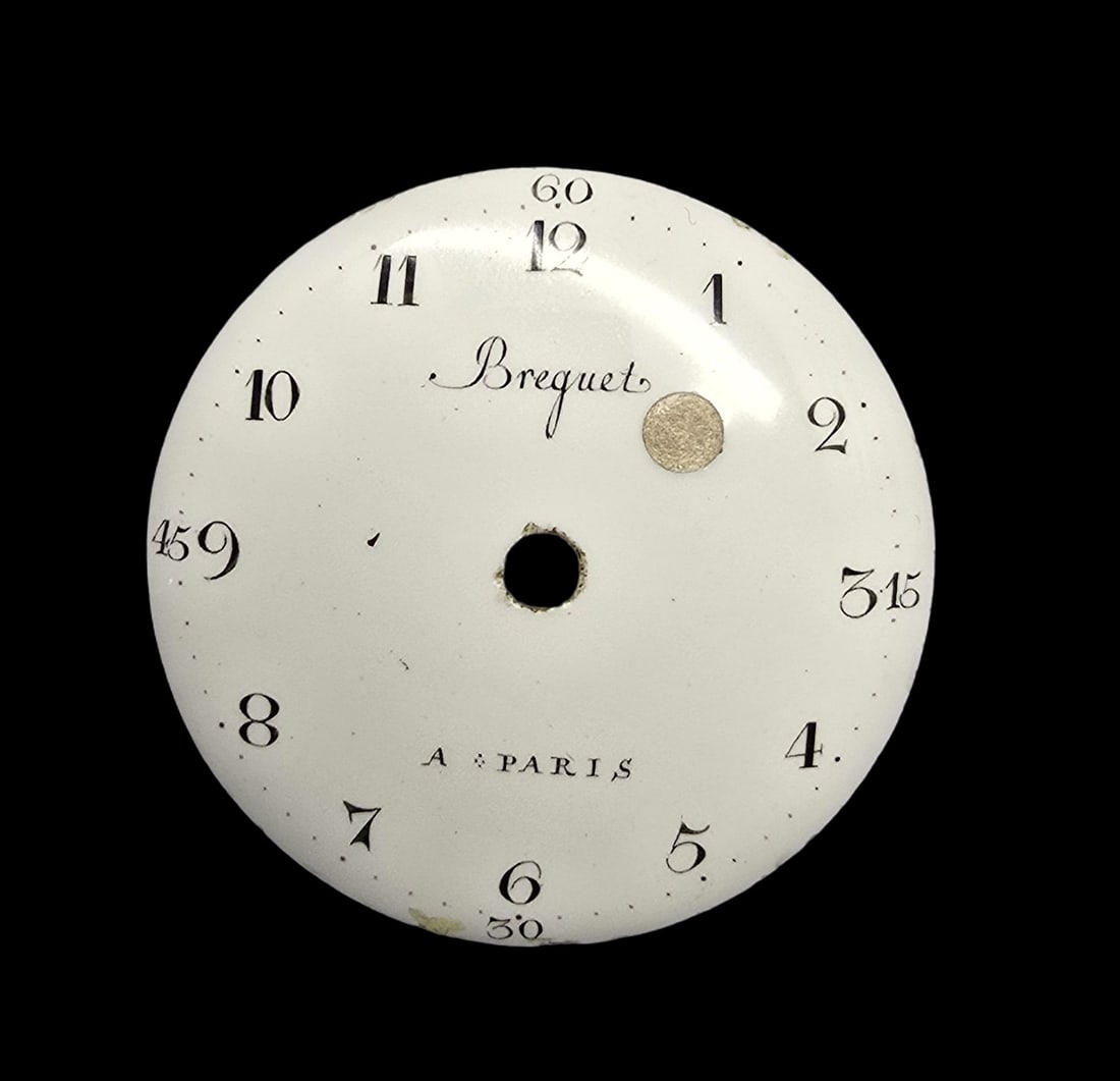 Rare Antique BREGUET Paris France White Porcelain Enamel Pocket Watch Dial: Good antique condition w/ wear and patina according to age, missing hands. Measures approx. 1 1/2" high and 1 1/2" wide and weighs ca. 6 grams.