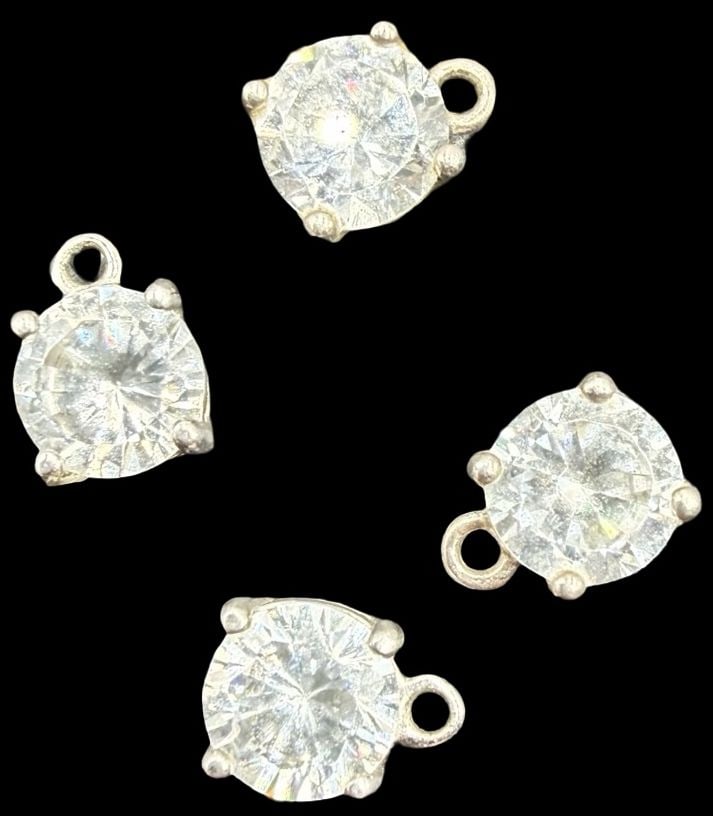 Beautiful Lot of 4 VintageEuropean Sterling Silver & Clear Rhinestone Pendant Charm: Good vintage condition w/ patina and wear according to age and use, see pictures. Measures approx. 1/4" long and 1/4" wide and weighs ca. 2.7 grams. Marked Sterling Silver