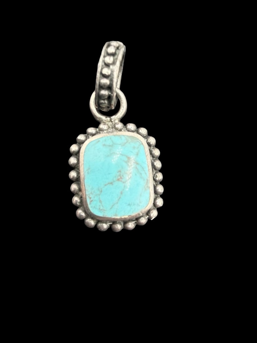 Stunning Ornate Vintage THAILAND Sterling Silver & Turquoise Pendant Charm: Good vintage condition w/ patina and wear according to age and use, see pictures. Measures approx. 1 1/2" long and 1/2" wide and weighs ca. 5.9 grams. Marked Sterling Silver & THAILAND