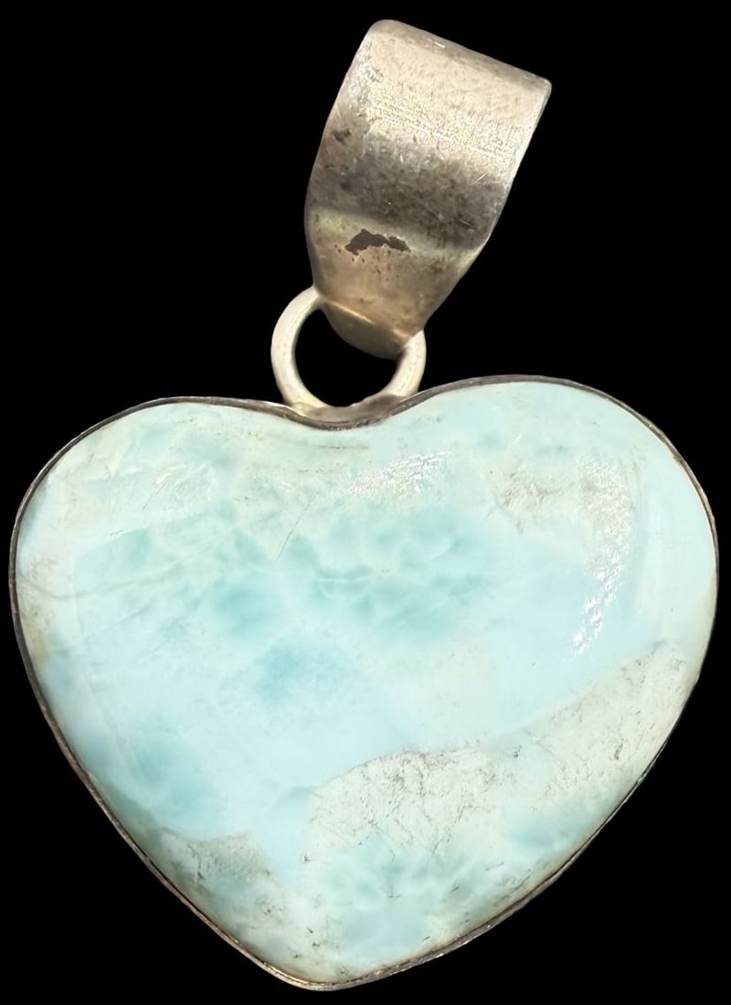 Beautiful Ornate Vintage Sterling Silver & Turquoise Heart Pendant Charm: Good vintage condition w/ patina and wear according to age and use, see pictures. Measures approx. 1 1/4" long and 3/4" wide and weighs ca. 9.7 grams. Tested for Sterling Silver