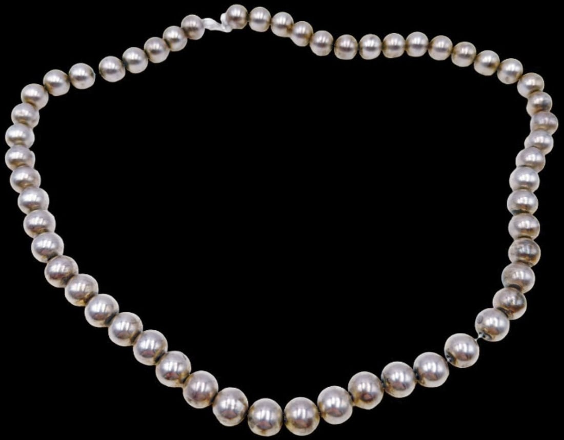 Gorgeous & Heavy Vintage Sterling Silver & Silver Beads Necklace: Good vintage condition w/ patina and wear according to age and use, see pictures. Measures approx. 24" long and 1/2" wide and weighs ca. 65 grams. Marked Sterling Silver