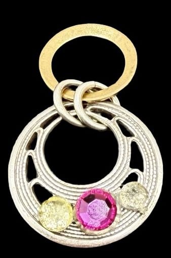 Gorgeous Ornate Vintage Gilt Sterling Silver & Multi-colored Gemstones Pendant Charm: Good vintage condition w/ patina and wear according to age and use, see pictures. Measures approx. 3/4" long and 3/4" wide and weighs ca. 1.8 grams. Tested for Sterling Silver