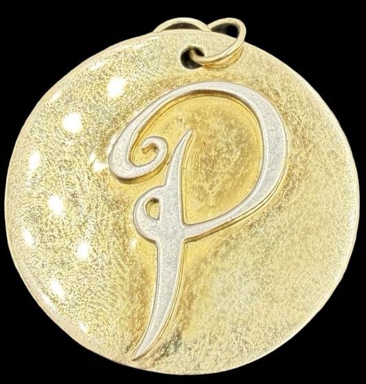 Gorgeous Ornate Vintage Gilt European Sterling Silver & Letter " P" Disc Pendant Charm: Good vintage condition w/ patina and wear according to age and use, see pictures. Measures approx. 1 1/2" long and 1 1/2" wide and weighs ca. 6.4 grams. Marked Sterling Silver