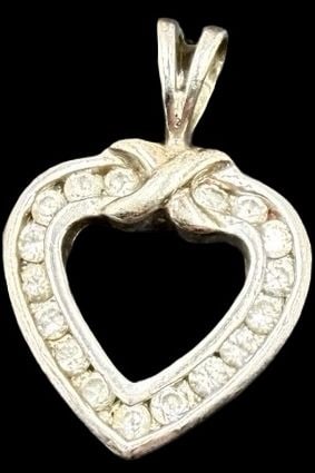 Amazing Ornate Vintage Gilt CHINA Sterling Silver & Cluster Clear Rhinestone Heart Pendant Charm: Good vintage condition w/ patina and wear according to age and use, see pictures. Measures approx. 1" long and 3/4" wide and weighs ca. 2.3 grams. Marked Sterling Silver & CHINA