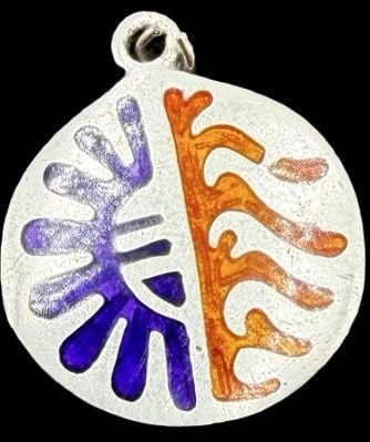 Gorgeous Ornate Vintage Native American Sterling Silver & Enamel Disc Pendant Charm: Good vintage condition w/ patina and wear according to age and use, see pictures. Measures approx. 3/4" long and 3/4" wide and weighs ca. 1.6 grams. Tested for Sterling Silver