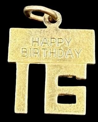 Amazing Ornate Vintage Gilt Sterling Silver HAPPY 16th Birthday Pendant Charm: Good vintage condition w/ patina and wear according to age and use, see pictures. Measures approx. 1/2" long and 1/2" wide and weighs ca. 1.3 grams. Marked Sterling Silver