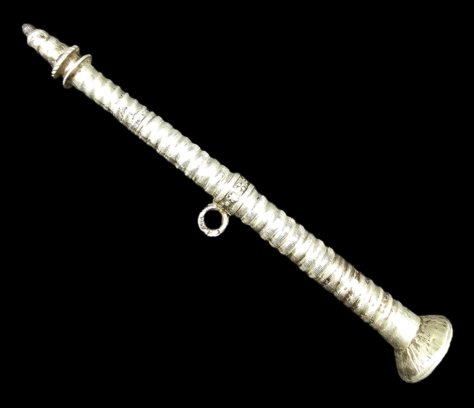 Rare Antique 17th/18th Century European Silver Stylus: Good antique condition with some patina according to age. The core seems to be iron and shows some corrosion. Measures approx. weighs ca. 9.5 grams. Tested for a minimum of 800 (80%) silver also carry