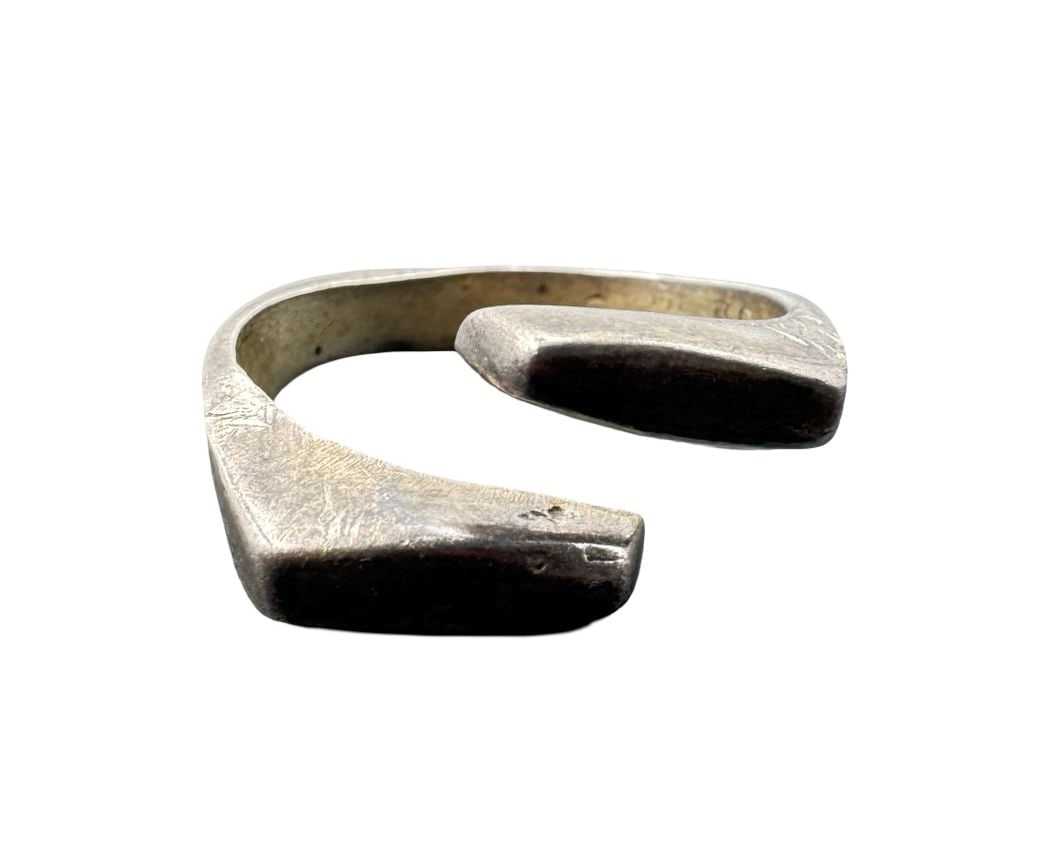 Intriguing Vintage Mid-Century Modern Scandinavian Style Sterling Silver Bypass Ring: Very good vintage condition with minor patina according to age. Measures approx. 3/4" long x 3/4" wide and weighs ca. 7.92 grams. The ring is a size 9.5. Marked for Sterling Silver.