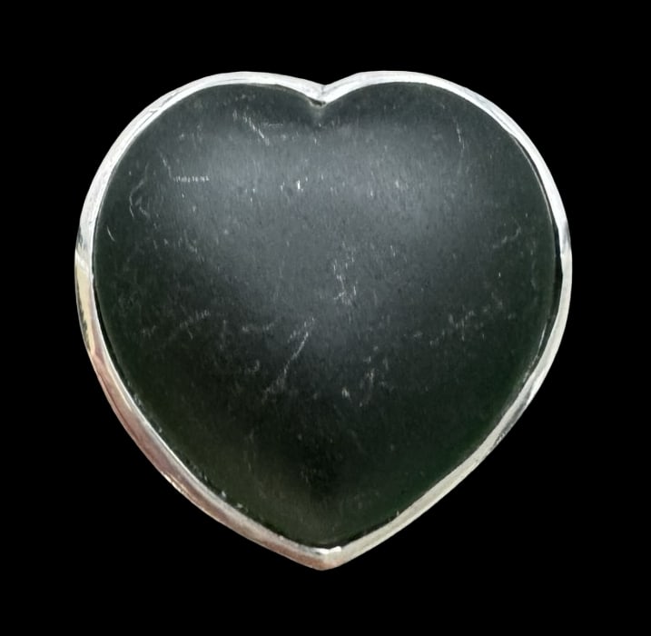Vintage European Sterling Silver & Green Murano Glass Heart Shaped Designer Pendant: Very good vintage condition with minor patina according to age. Measures approx. 1" long x 1" wide and weighs ca. 16.8 grams. Marked for Sterling Silver.