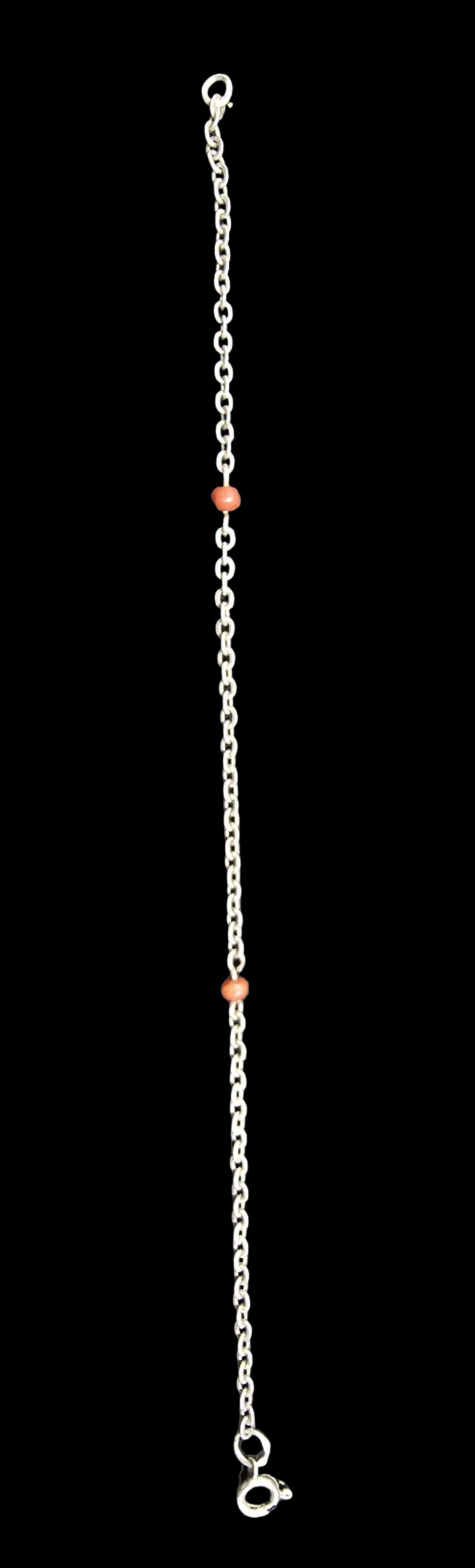 Amazing Vintage Sterling Silver & Red Coral Bracelet: Very good vintage condition with minor patina according to age. Weighs ca. 2 grams. Marked for Sterling Silver.