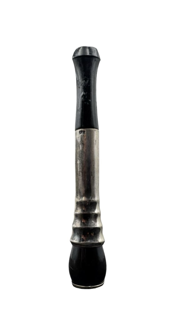 Amazing Antique Art Deco European 835 Sterling Silver & Polished Ebonite Cigarette Holder: Very good vintage condition with minor patina according to age. Measures approx. 3 1/2" long x 1/2" wide. Weighs ca. 8.92 grams. Marked for 835 Silver.