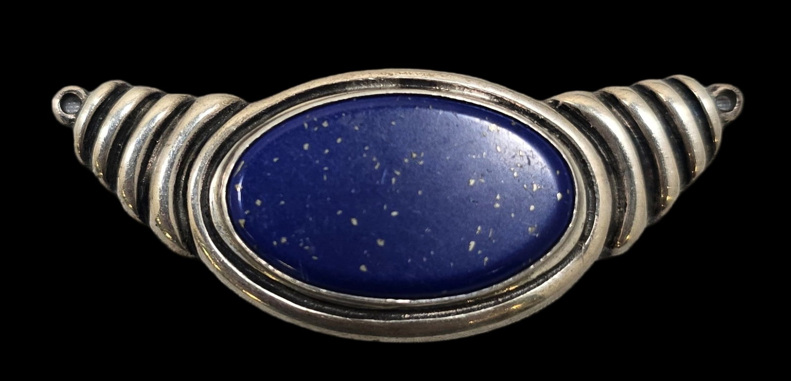 Vintage Mid-Century Modern European 835 Silver & Lapis Lazuli Pendant: Very good vintage condition with minor patina and wear according to age. Measures approx. 2 1/2" wide and weighs ca. 16 grams. Marked for 835 (83.5%) silver.