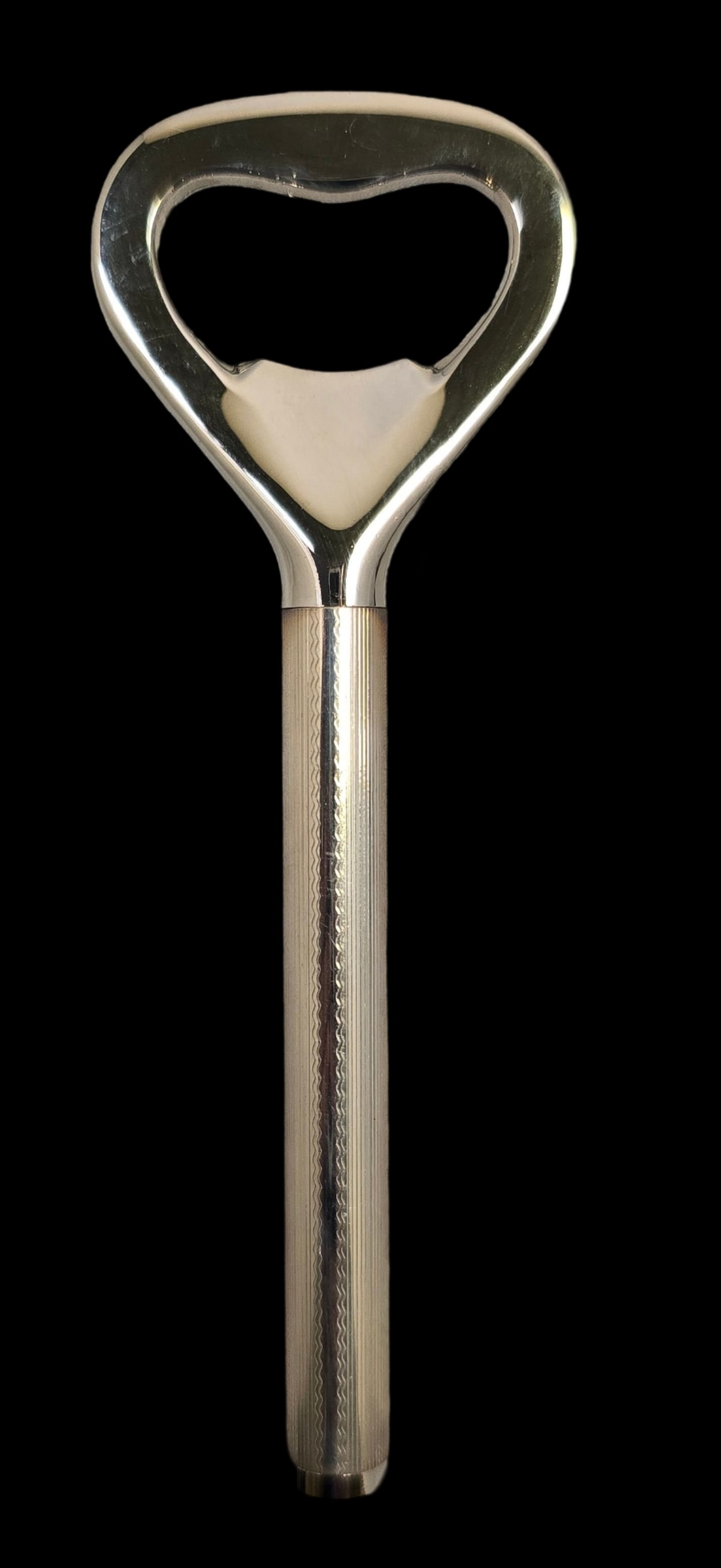 Vintage Sterling Silver & Stainless Steel Bottle Opener: Very good vintage condition with minor patina and wear according to age. Measures approx. 4 1/2" long and weighs ca. 41 grams. Tested for Sterling Silver.