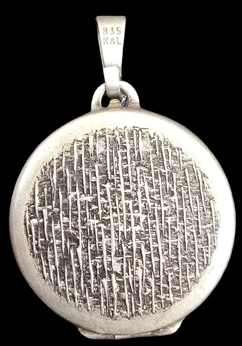 Vintage German KORDES & LICHTENFELS European 835 Silver & Gemstone Picture Locket Pendant: Very good vintage condition with minor patina according to age; missing some gemstones. Measures approx. 1" high and weighs ca. 7 grams. Marked.