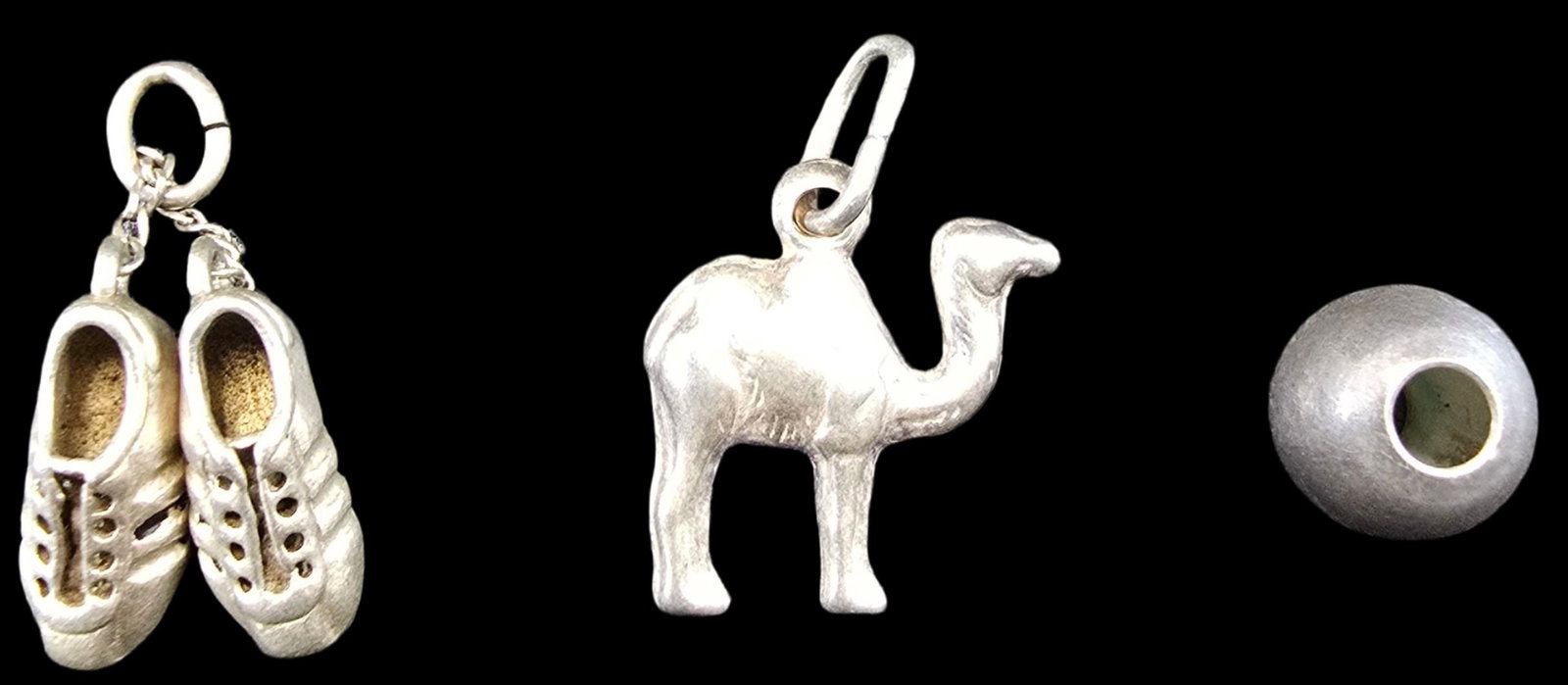 Lot of 3 European 835 Silver Pendant Charms: Very good vintage condition with minor patina according to age. Each measures approx. 1/2" high and weighs ca. 1 gram