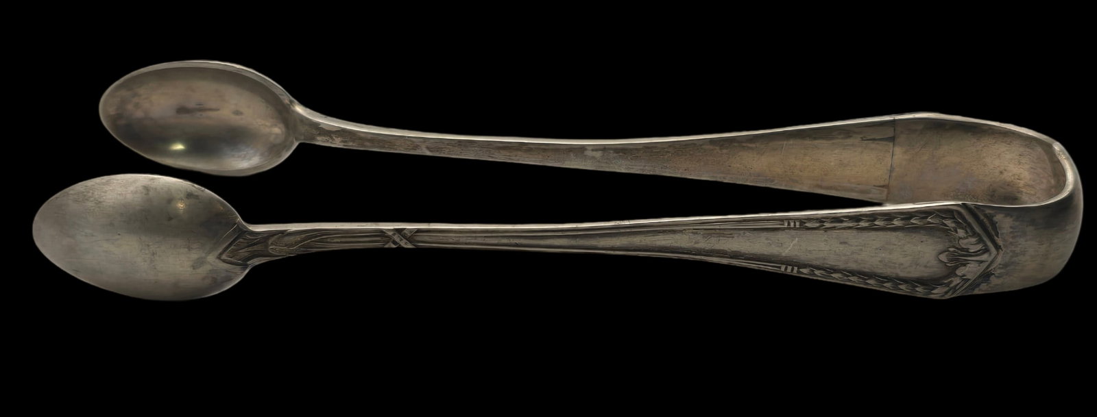 Vintage European 800 Silver Silver Tongs: Very good vintage condition with some patina and wear according to age. Measures approx. 5" long.