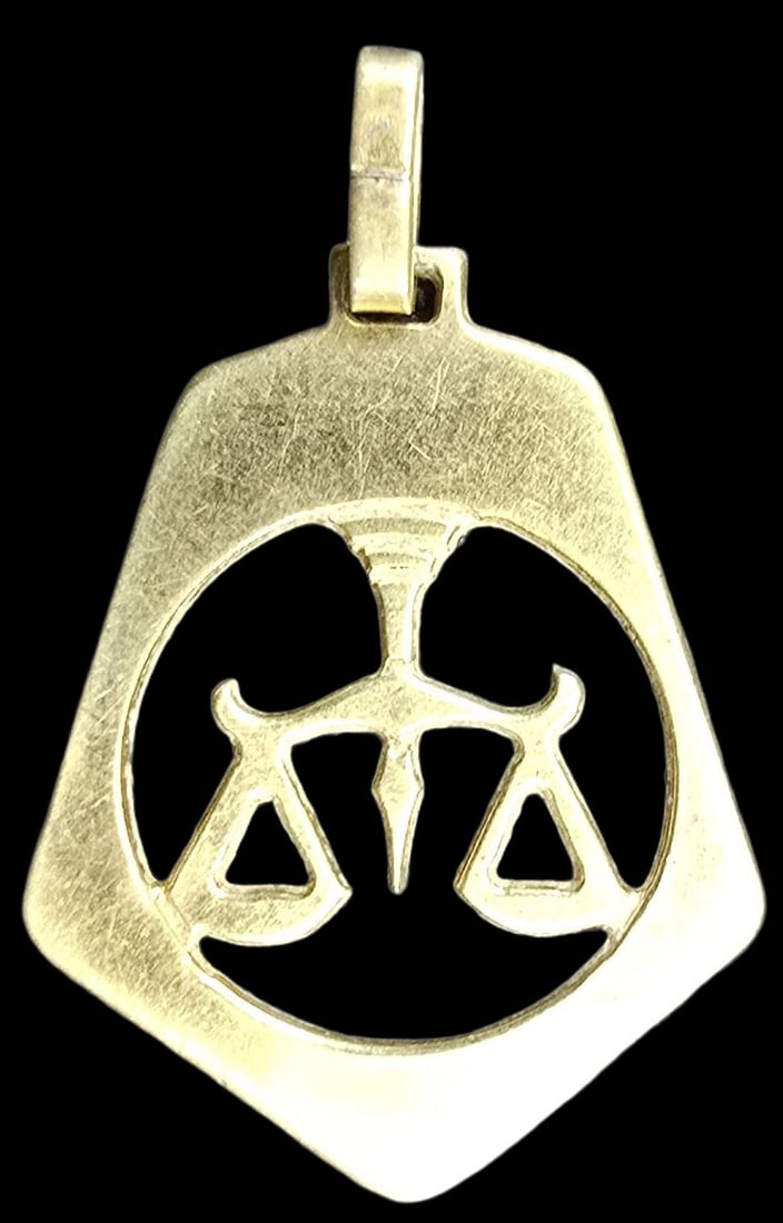 Vintage European Gilt European 800 Silver Zodian Sign Libra Pendant Charm: Very good vintage condition with minor patina according to age. Measures approx. 1/2" high and weighs ca. 1.5 grams. Marked.