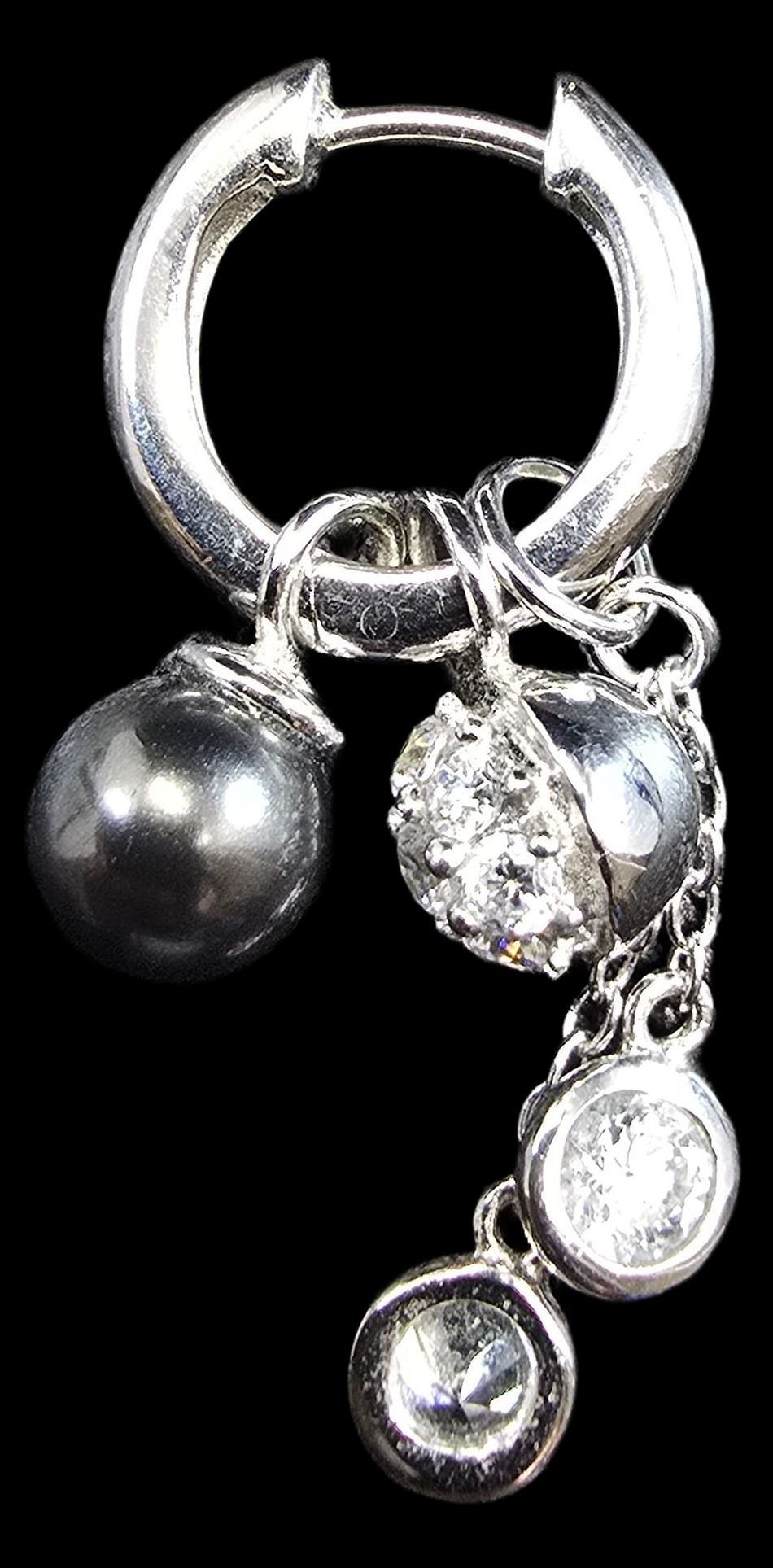 Unusual Vintage Sterling Silver Earring & Charms: Very good vintage condition with minor patina according to age. Measures approx. 1/2" high and weighs ca. 4 grams.