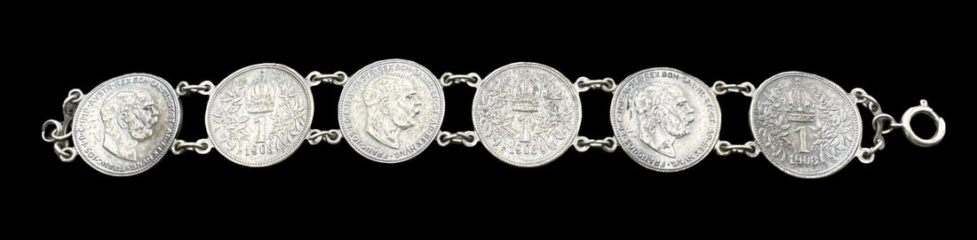 Antique European 835 Silver Coin Bracelet (1 of 3)