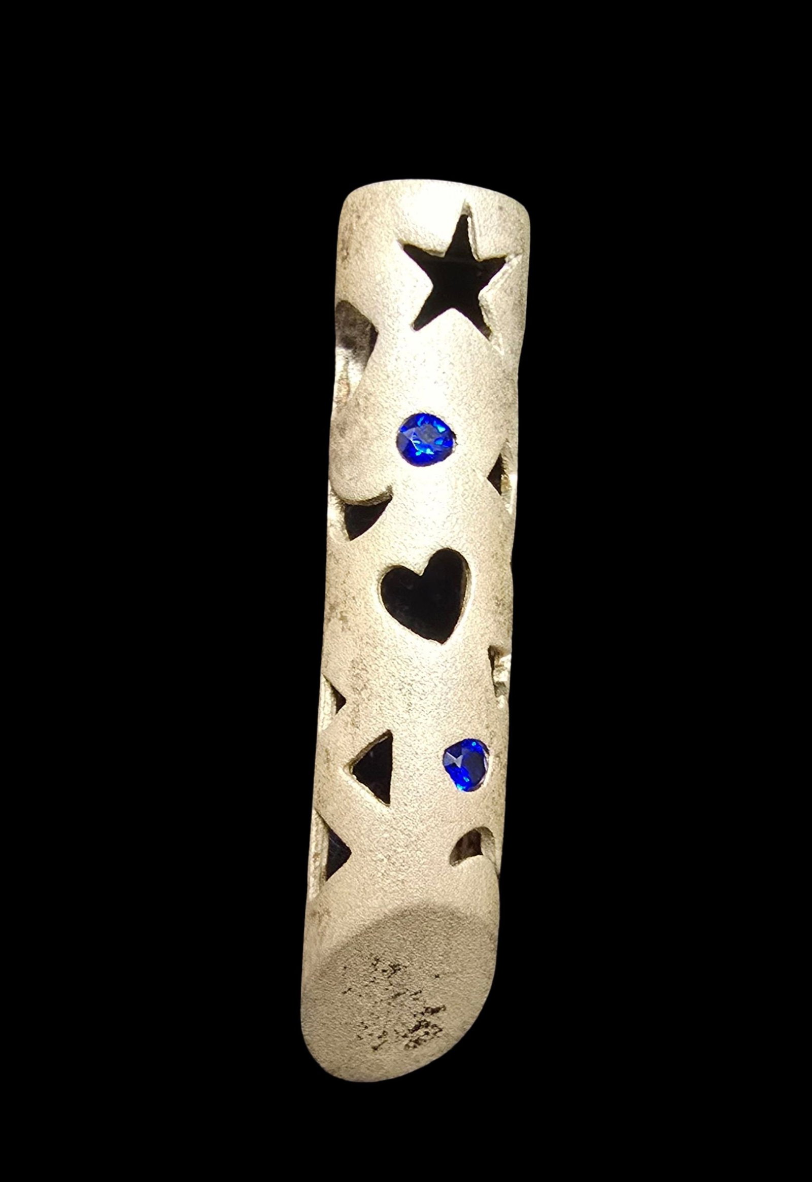 Unusual Vintage Brushed Sterling Silver & Blue Gemstone Slider Pendant Charm: Very good vintage condition with minor patina according to age. Measures approx. 1 1/2" long and weighs ca. 3.5 grams. Marked for Sterling Silver.