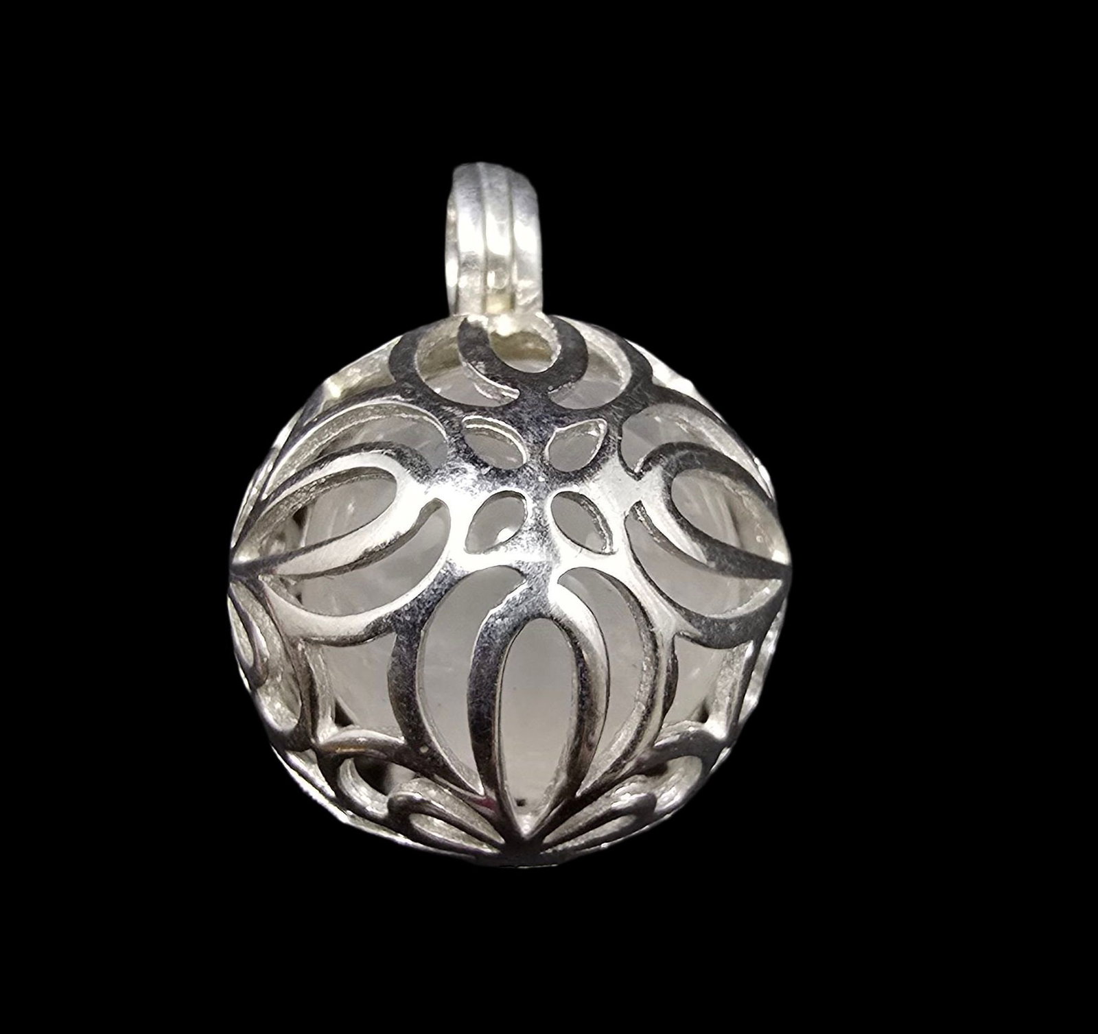 Stunning Vintage Sterling Silver & White Gemstone in a Cage Pendant Charm: Very good vintage condition with minor patina according to age. Measures approx. 1/2" wide and weighs ca. 11.5 grams. Marked for Sterling Silver.