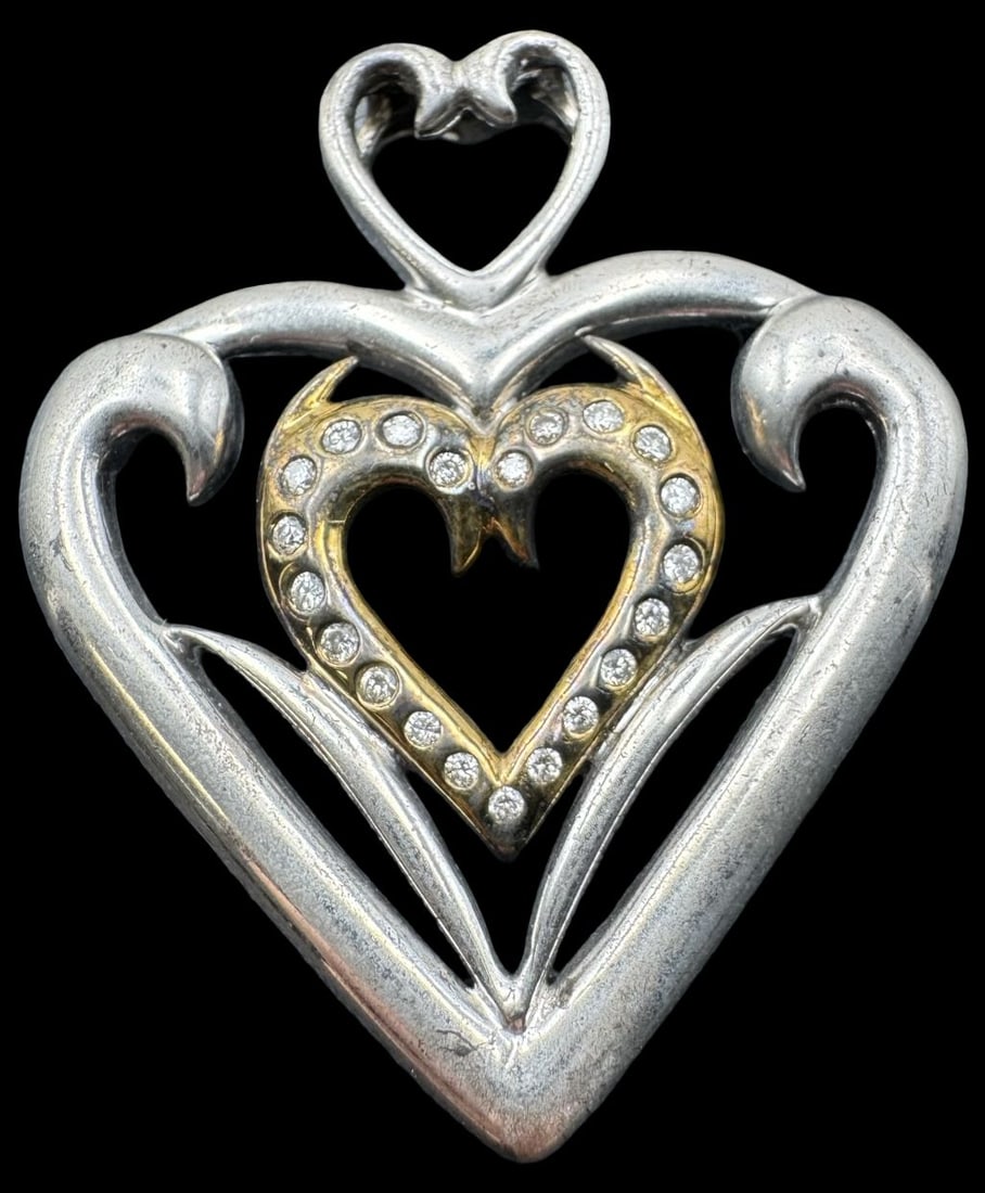 Beautiful SONIA B BITTON Sterling Silver, 14K Gold & Diamond Heart Pendant (1 of 2)