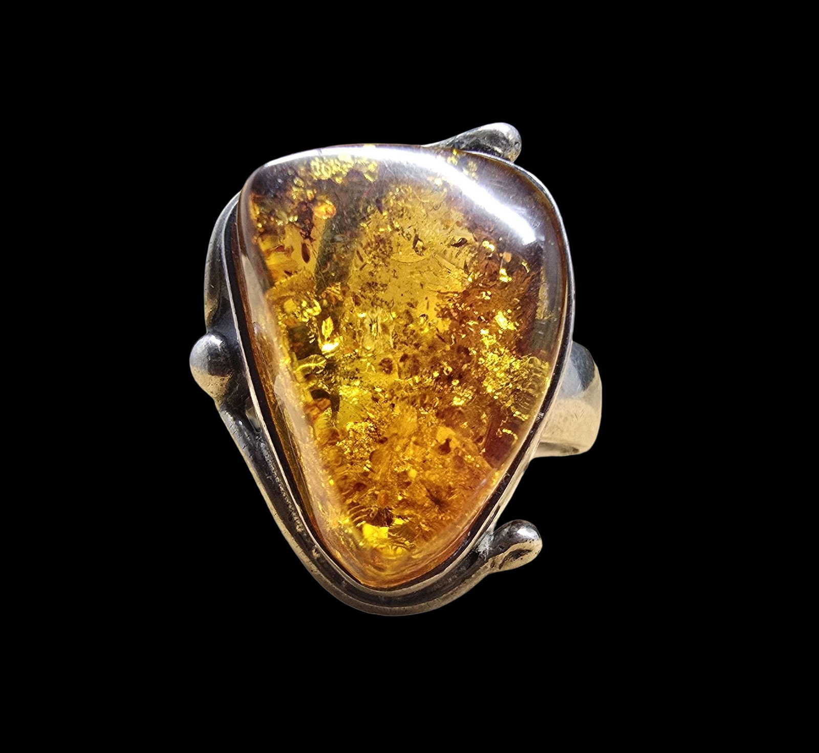 Amazing Vintage Sterling Silver & Amber Designer Ring (1 of 4)