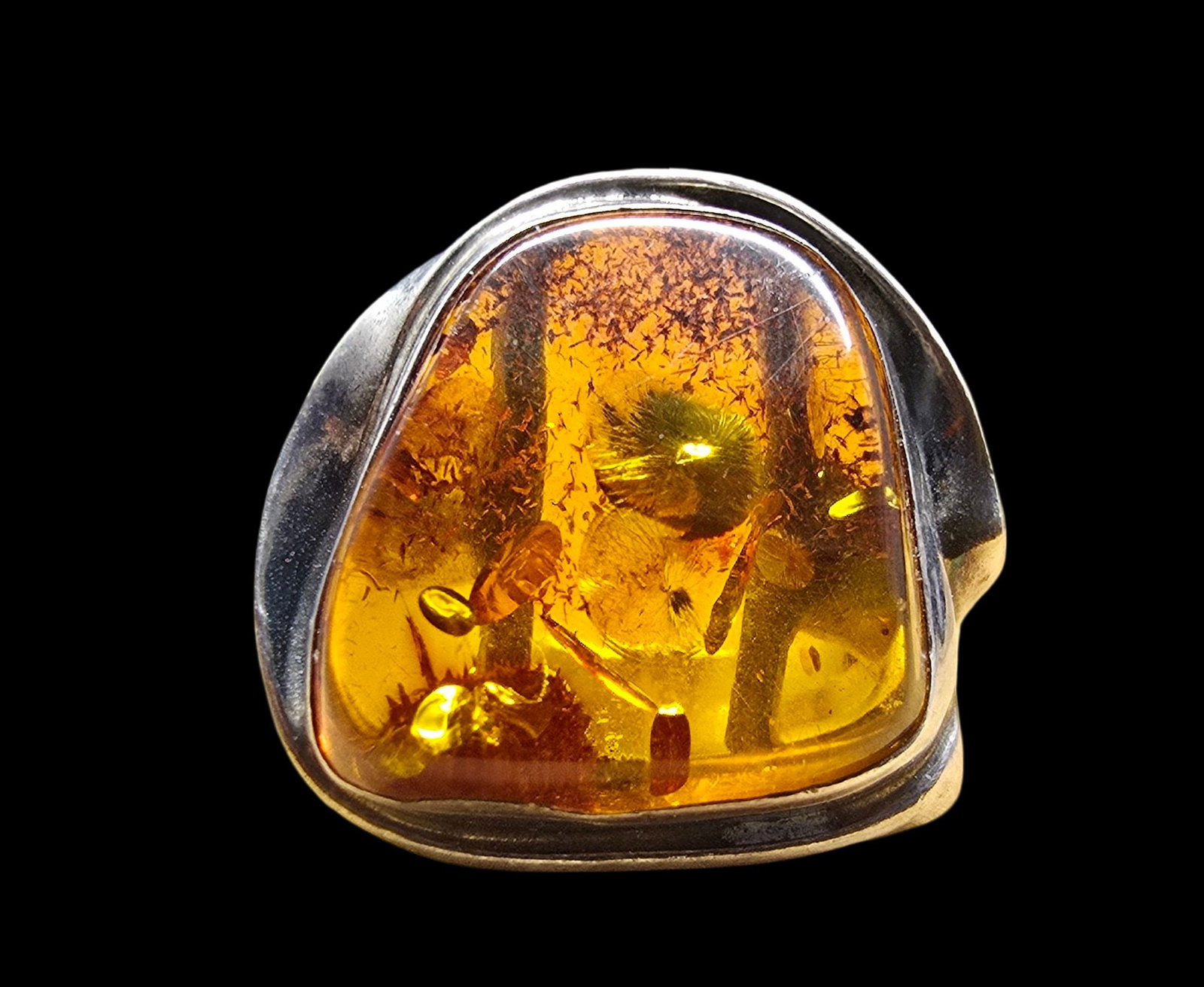 Gorgeous Vintage Sterling Silver & Amber Designer Ring (1 of 4)