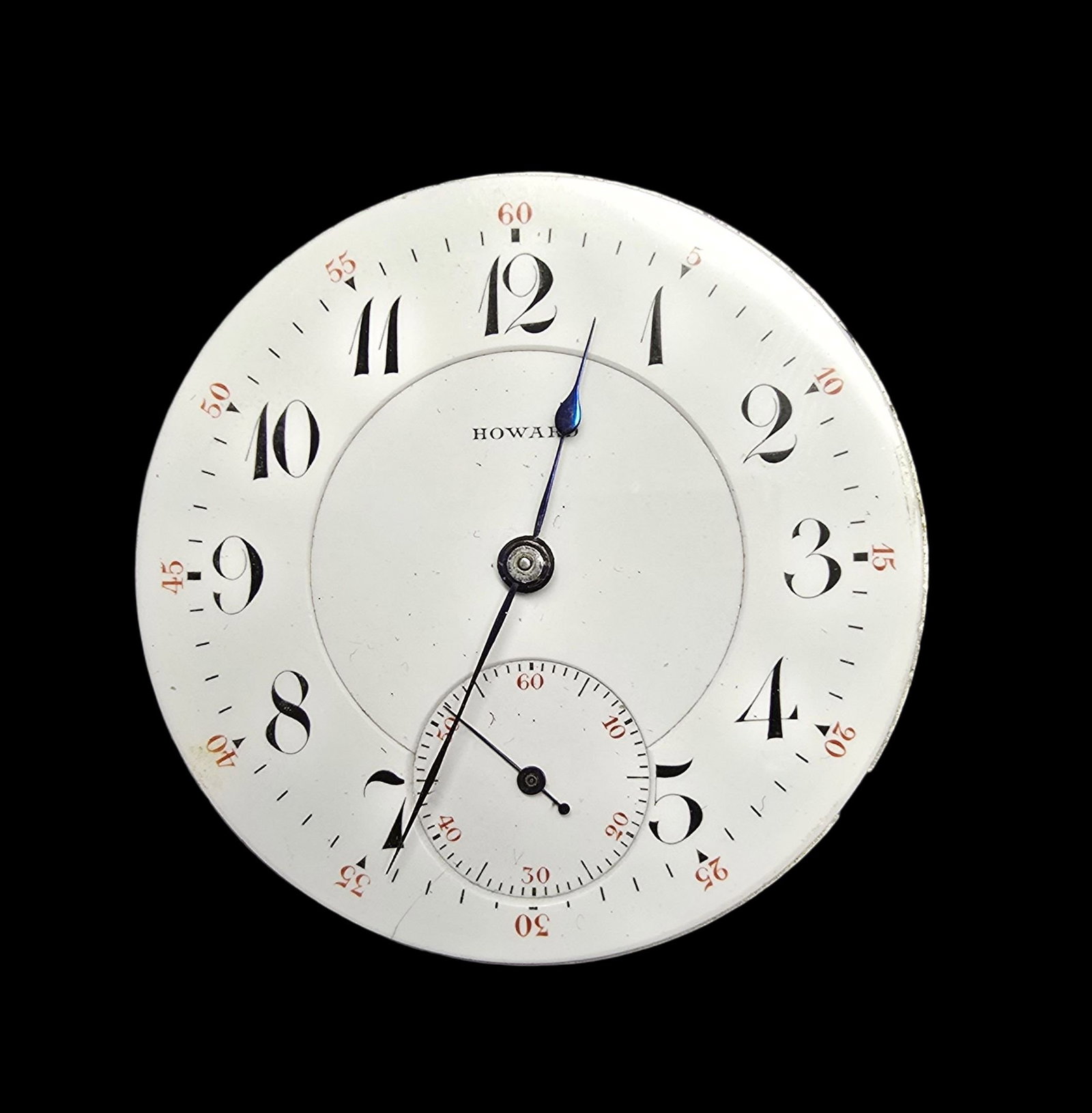 Amazing Vintage HOWARD Watch Movement /w White Dial: Very good vintage condition with minor patina according to age; works. Measures approx. 1 1/2" wide and weighs ca. 45 grams.