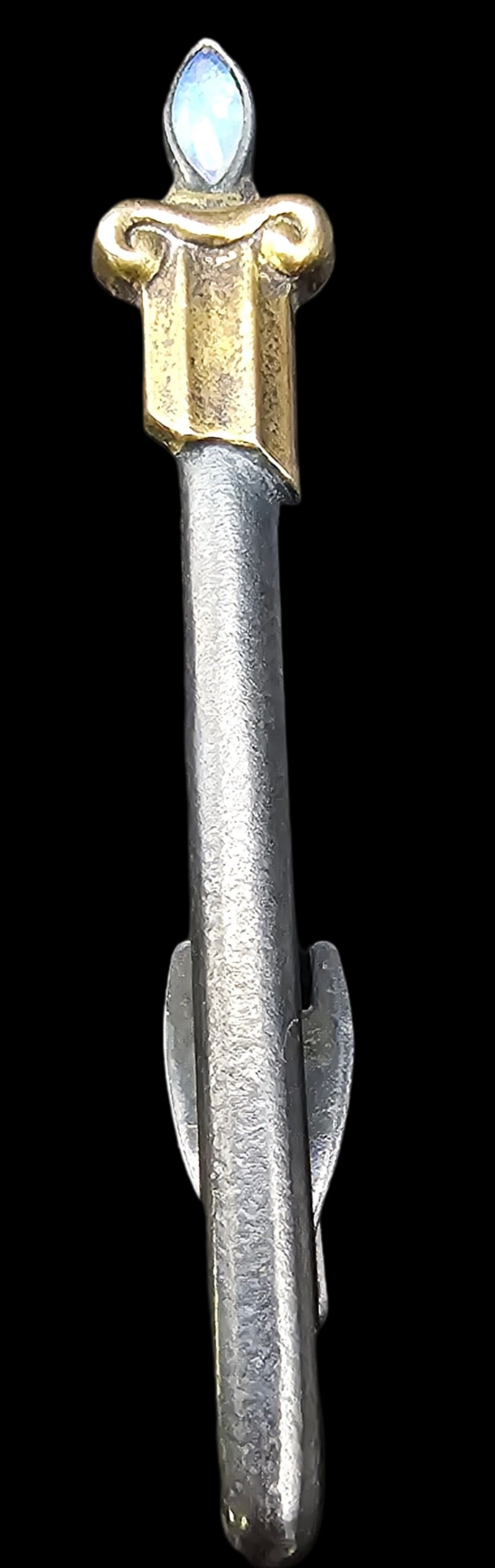 Very Unusual Vintage Partially Gilt Sterling Silver & Opal Tie Pin: Very good vintage condition with some patina and wear according to age. Measures approx. 2 1/2" long and weighs ca. ca. 8 grams. Marked for Sterling Silver..