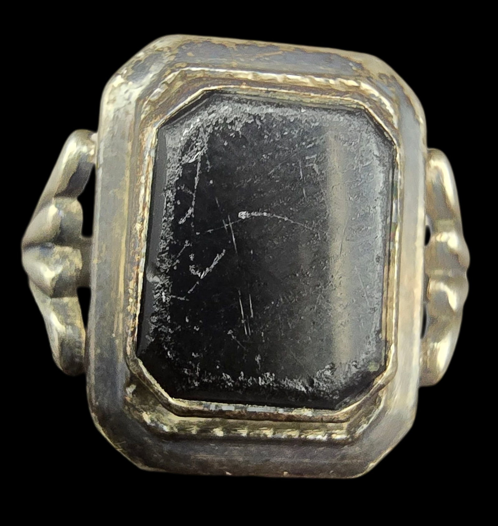 Vintage European 835 Silver & Black Onyx Ring: Very good vintage condition with some patina and wear according to age. Ring is a size 5 and weighs ca. ca. 3.3 grams. Marked for 835 (83.5%) silver.