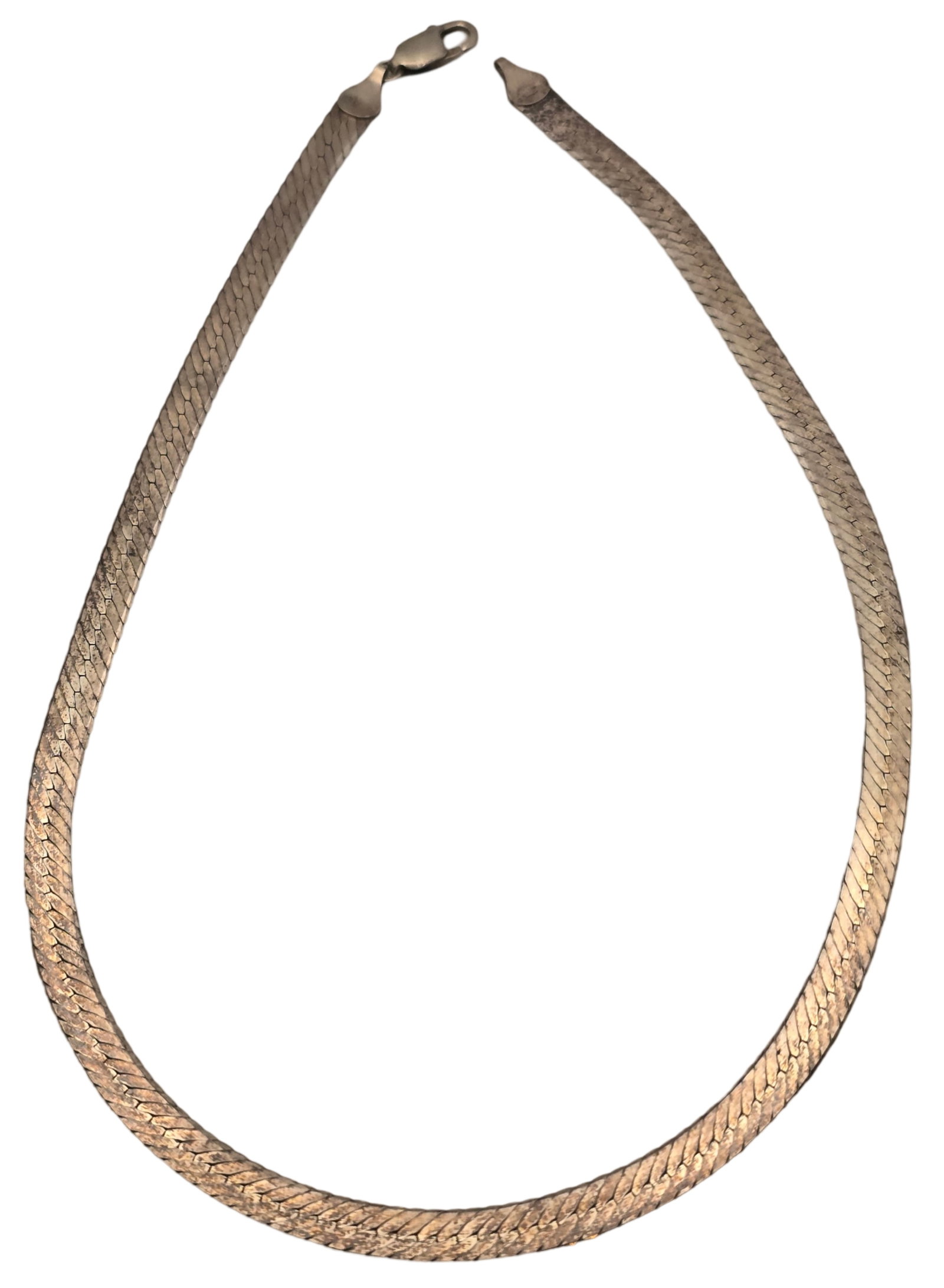 Vintage Sterling Silver Herringbone Necklace: Measures approx. 14" long. Very good vintage condition with minor wear and patina according to age. Marked for Sterling Silver..