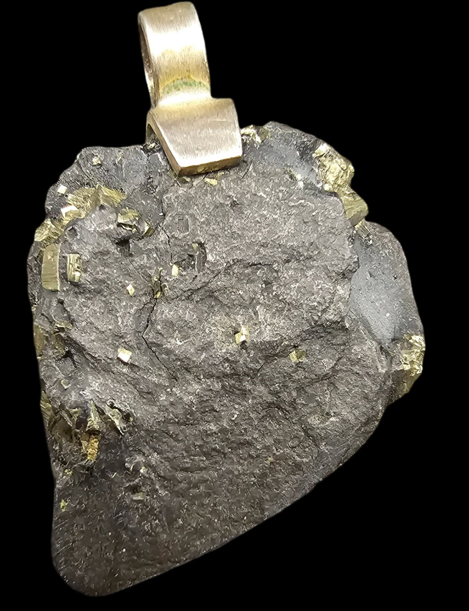 Vintage Gilt Silver & Pyrite Mineral in Matrix Pendant: Very good vintage condition with some patina and wear according to age. Measures approx. weighs ca. ca. 2.9 grams.