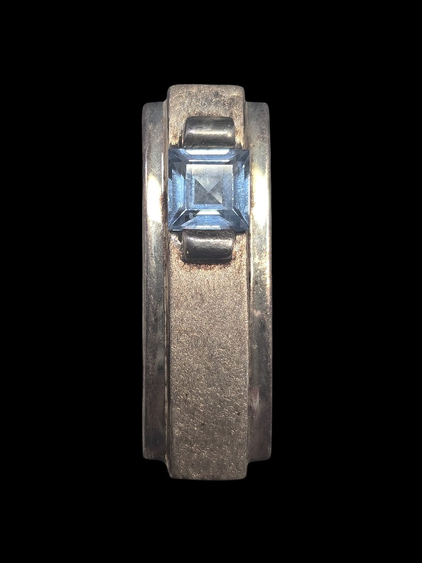 Vintage Sterling Silver & Blue Topaz Slider Pendant: Very good vintage condition with minor patina and wear according to age. Measures approx. 1 1/2" high and weighs ca. 9 grams. Marked for Sterling Silver..