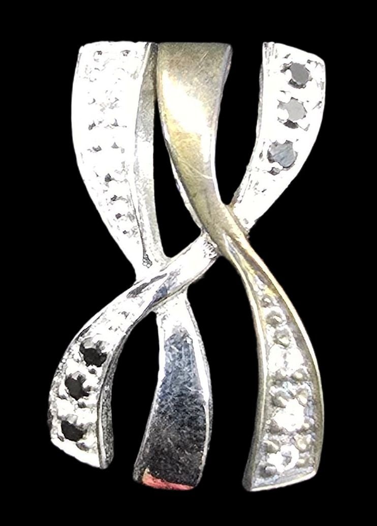 Stylish Vintage Partially Gilt Sterling Silver & Gemstone Slider Pendant: Very good vintage condition with minor patina and wear according to age. Measures 1" high and weighs ca. 3.5 grams