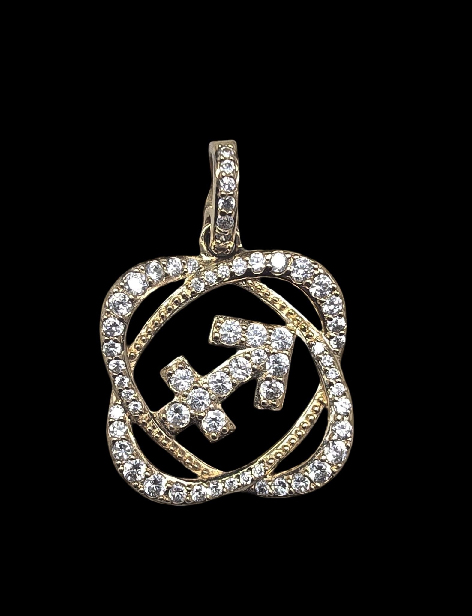 Vintage Gilt Sterling Silver & Rhinestone Clip-On Pendant: Very good vintage condition with minor patina and wear according to age. Measures approx. 1 1/2" high x 1" wide and weighs ca. 6.5 grams. Marked for Sterling Silver..