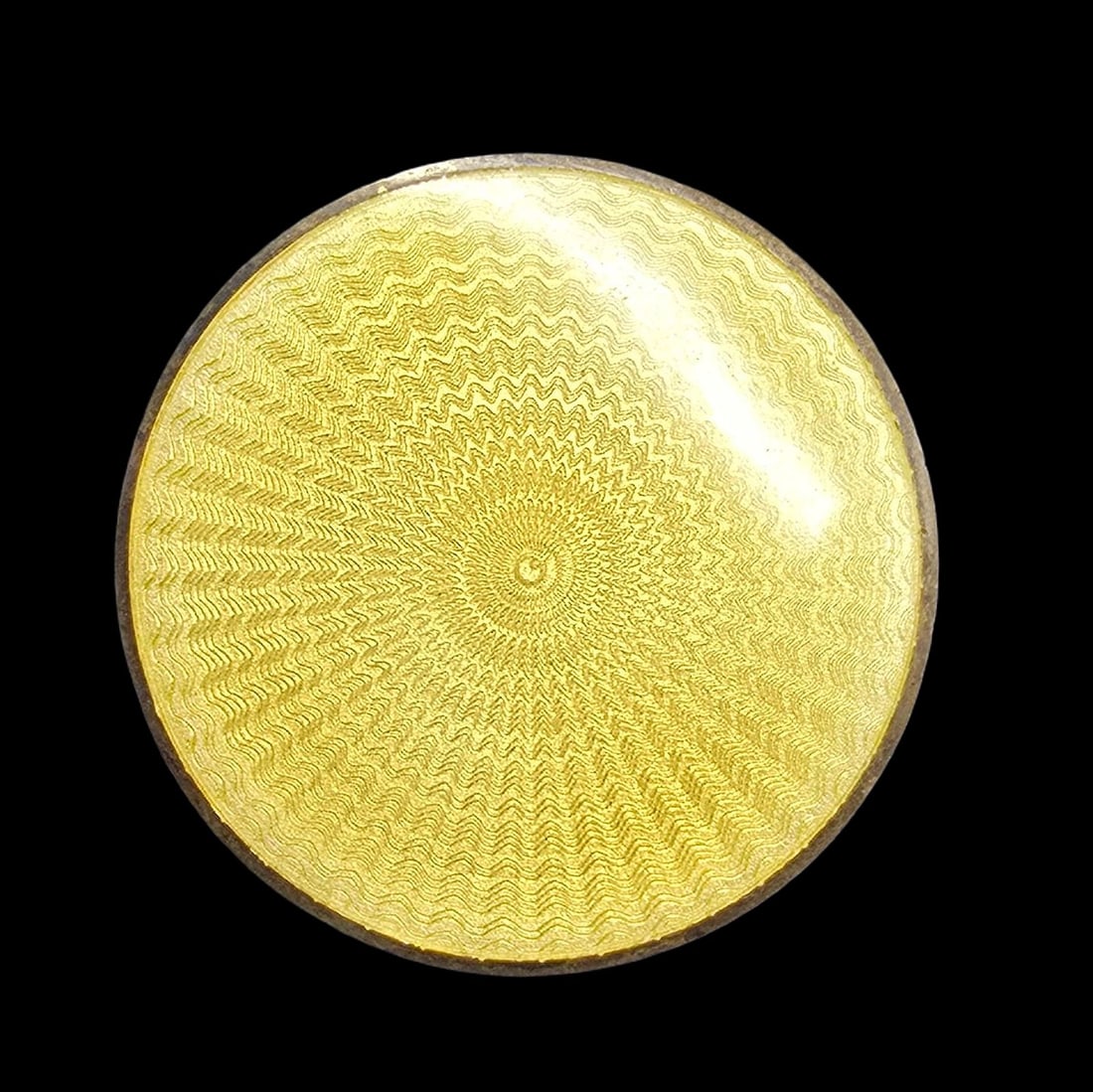 Gorgeous Antique Sterling Silver & Yellow Guilloche Enamel Pill Box: Very good antique condition with minor patina according to age. Measures approx. 1/2" high and 1" wide and weighs ca. 25 grams. Marked for Sterling Silver.