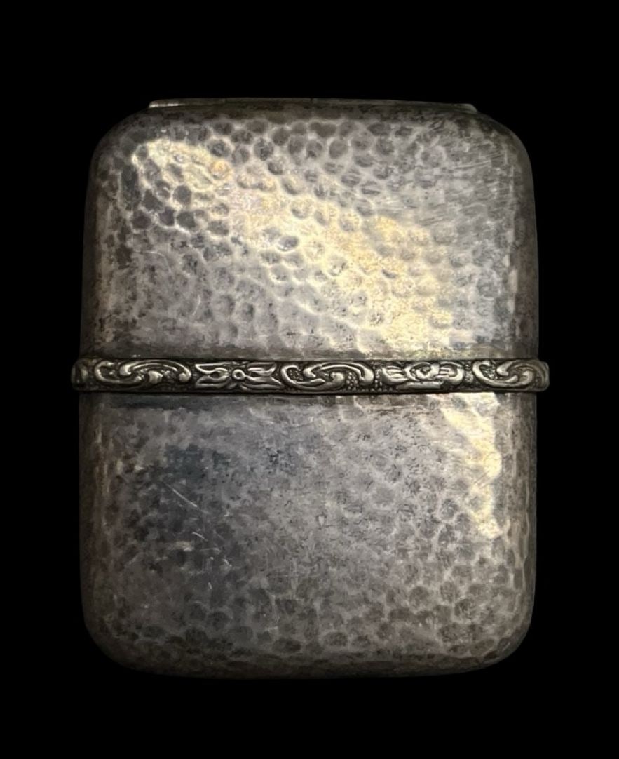 Rare Antique Hand Hammered European Sterling Silver Match Case: Very good antique condition with minor patina according to age. Measures approx. 2 3/8" long and 1 1/8" wide and weighs ca. 32.7 grams. Marked for Sterling Silver.