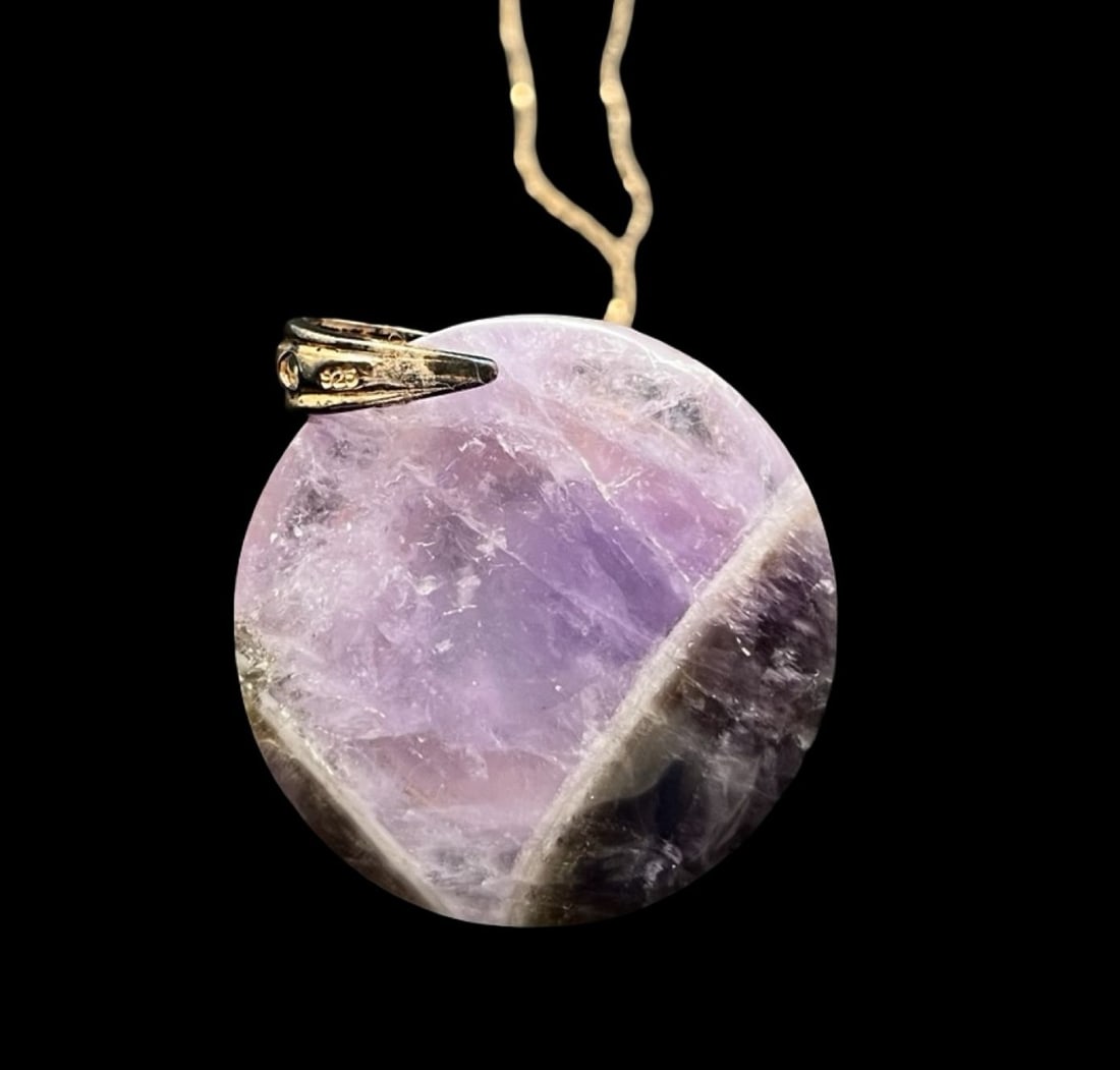 Gorgeous Ornate Vintage Gilt Sterling Silver Necklace & Amethyst Pendant: Very good vintage condition with minor patina according to age. Pendant measures approx. 1 3/4" long and 1 3/8" wide and total weight is ca. 25.6 grams. Necklace is 10" long. Marked for Sterling Silve